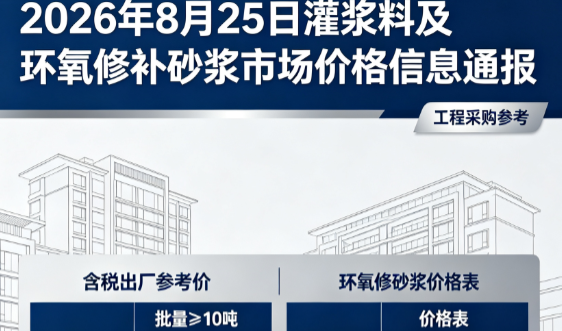 黔江2026年8月25日灌浆料及环氧修补砂浆市场价格信息通报